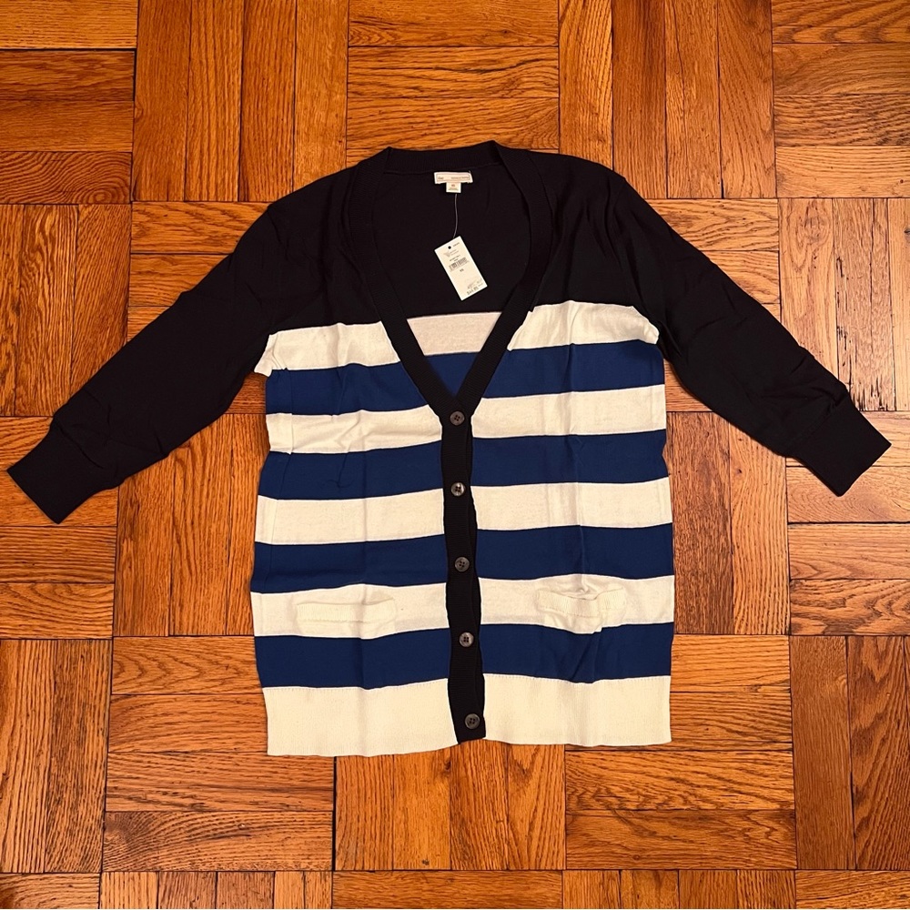 NWT Gap Striped Colorblock Blue/White Button Up Cardigan
